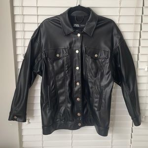 Zara black leather jacket, gold buttons